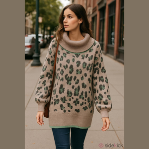 EE:SOME Sweater Womens Medium Animal Print Convertible Cowl Neck Tunic